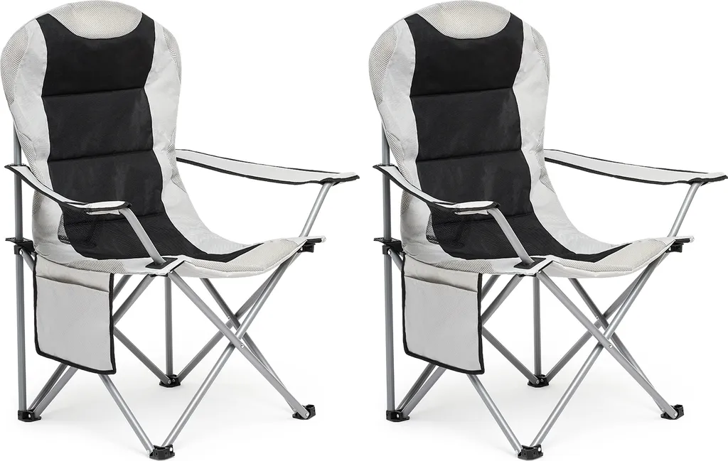 Chaise de camping avec porte-boisson pliable Lot de 2 en Acier et Tissu
