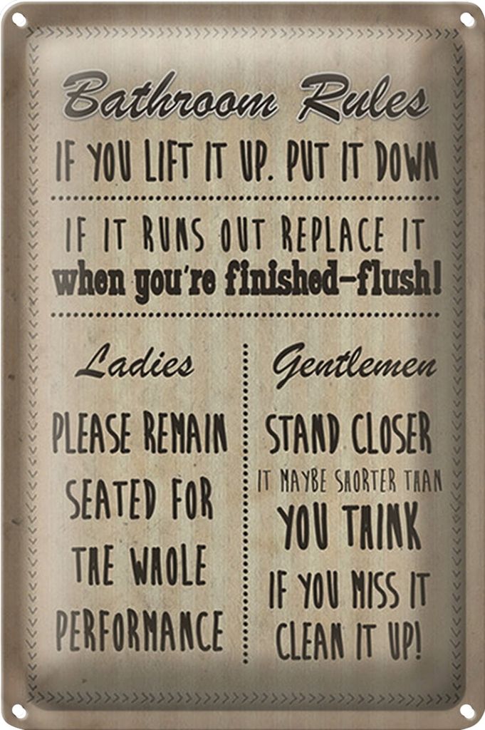 Blechschild Spruch 20x30cm Bathroom Rules Ladies Gentlemen