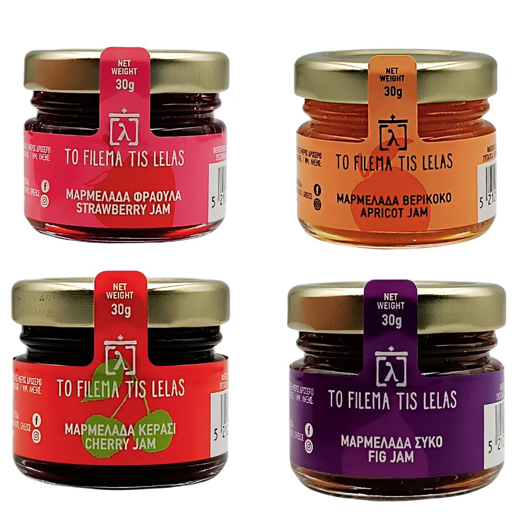 Griechisches Konfitüren Set 4x30 g Erdbeere Aprikose Feige Kirsche