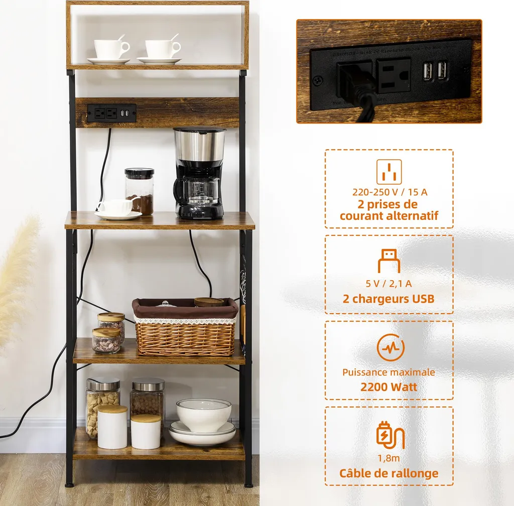 Meuble de Rangement Cuisine Industriel Buffet avec Étagère Ajustable