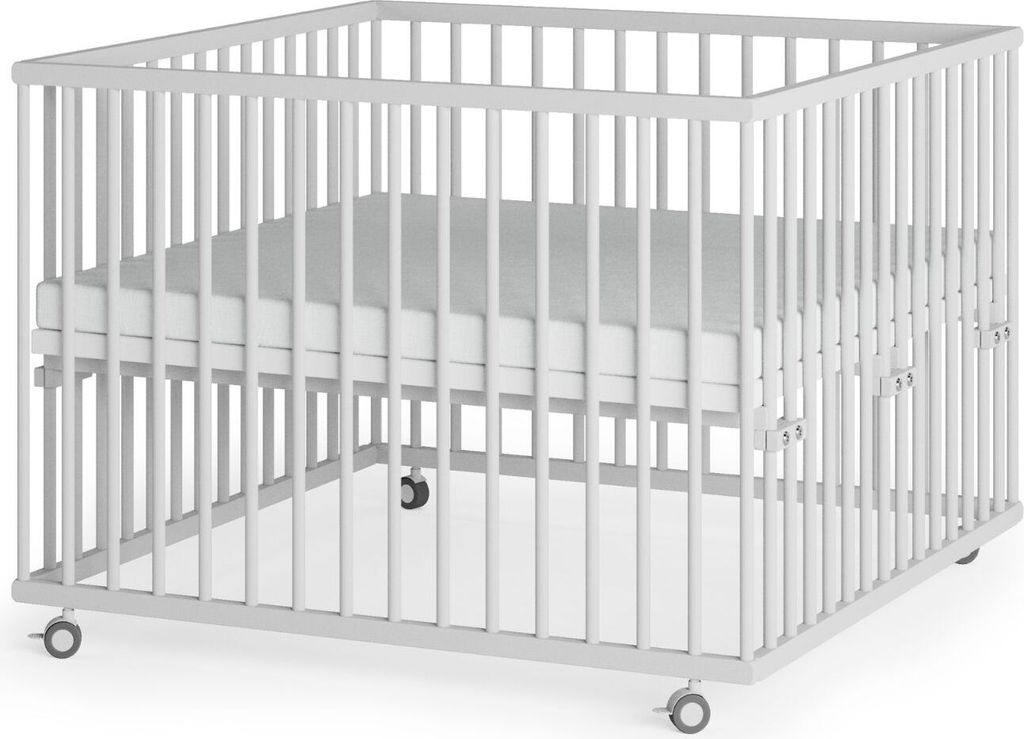 Laufgitter 100x100 cm mit Lattenrost & Matratze SleepPlus - weiß - Premium