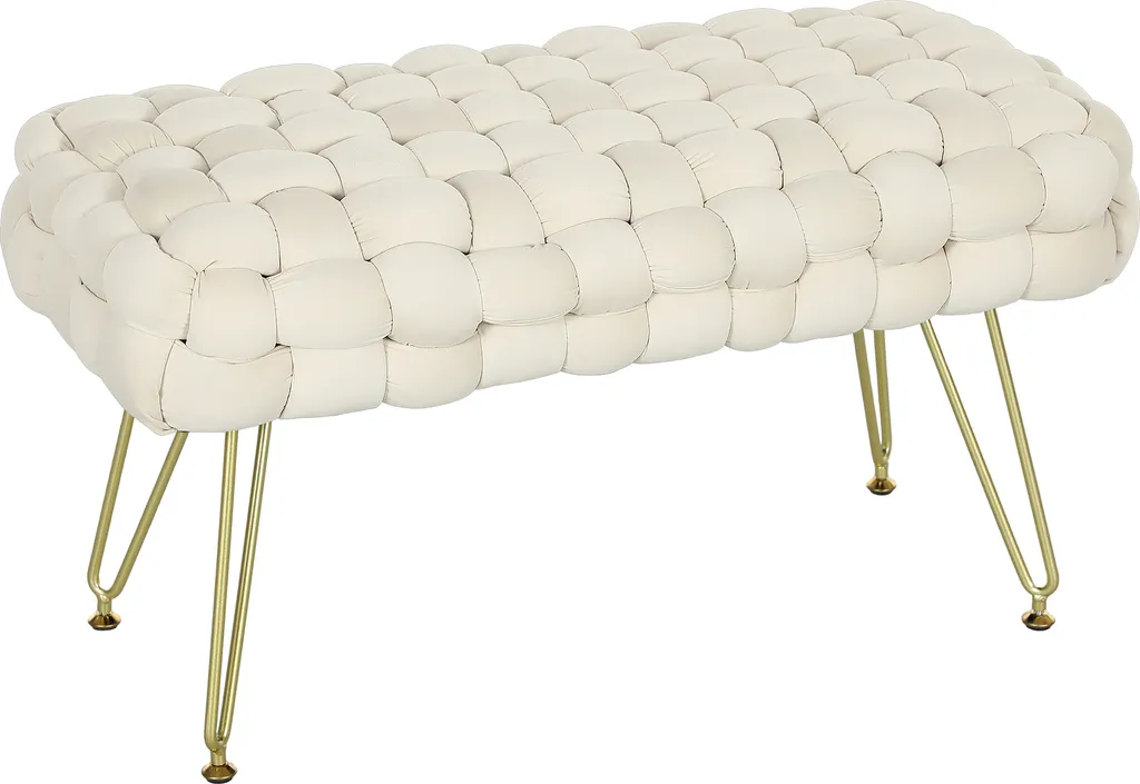 Banc de Rangement et Assise Confortable Velours Blanc Crème 76 cm