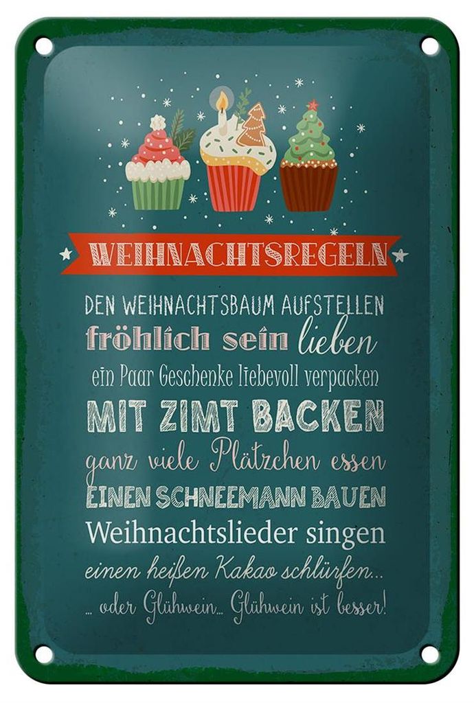 Blechschild Spruch 12x18cm Weihnachtsregeln Dekoration