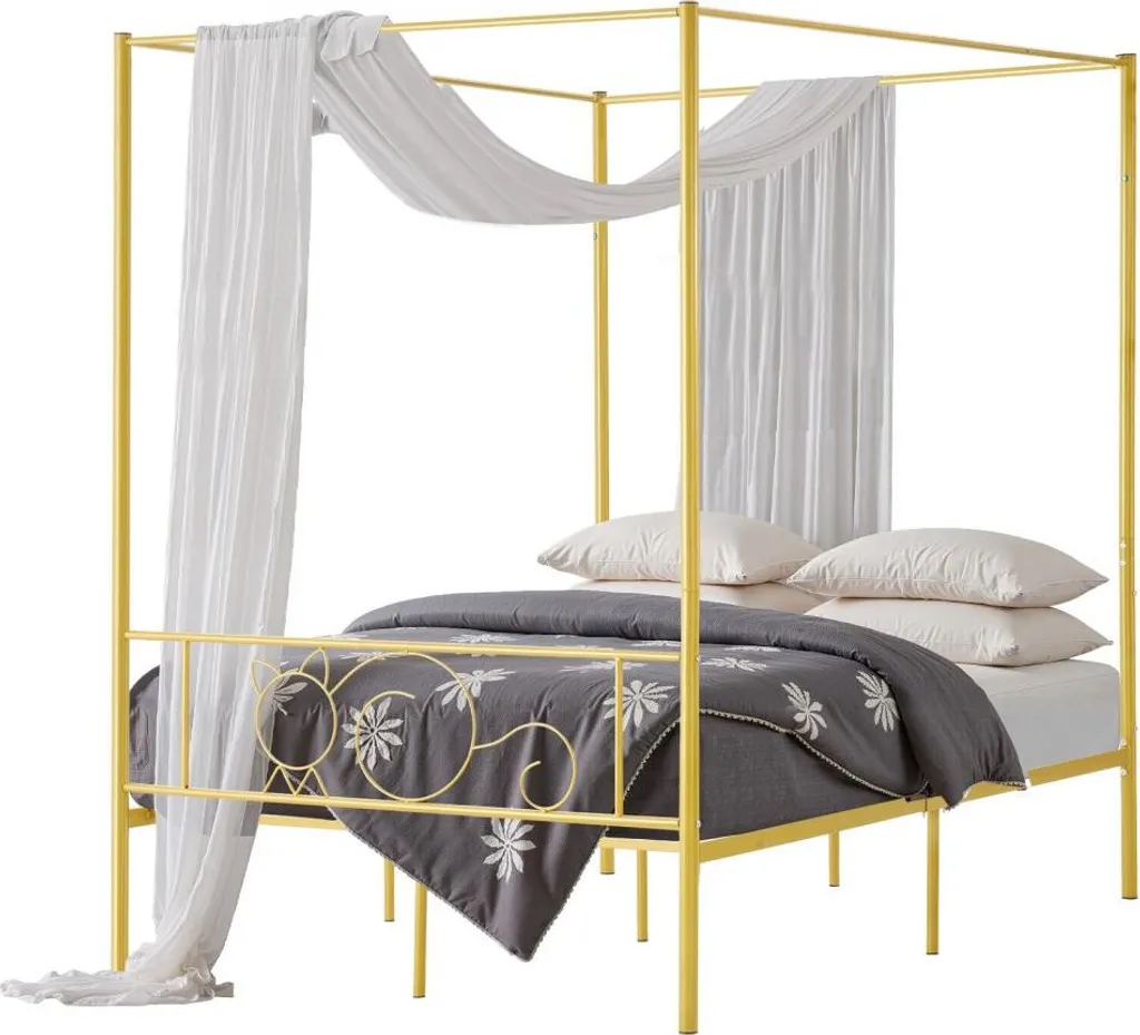 Lit à baldaquin doré avec rangement sous le lit pour chambre d'adulte