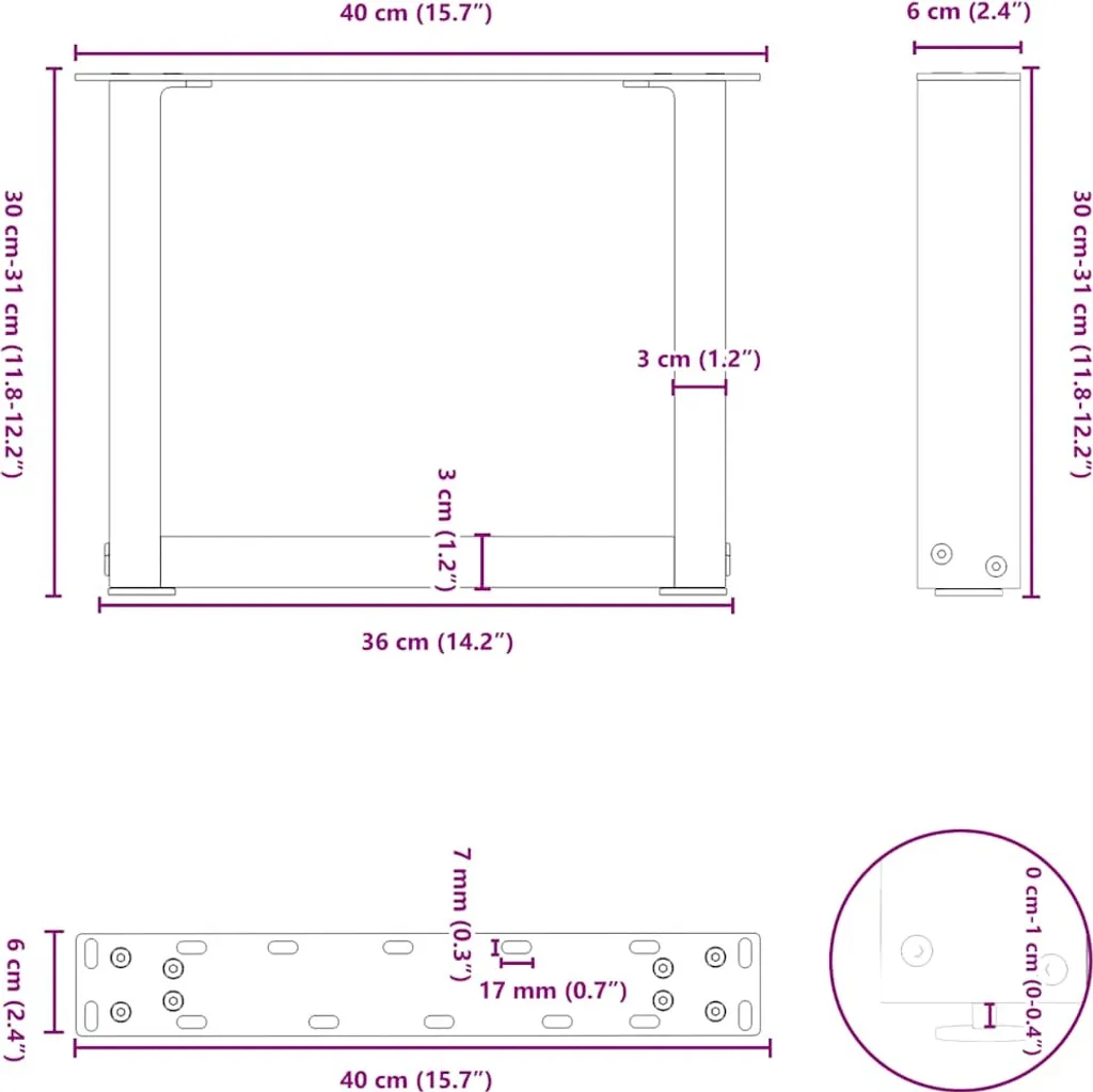 Gambe a U in Acciaio Bianco 40x30 cm - Set 2 Piedi Tavolino Moderno - 10