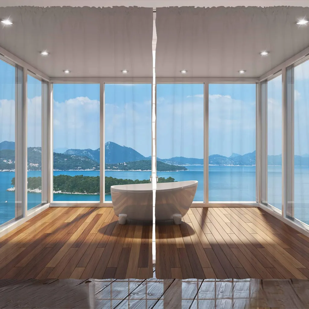 Tenda da Bagno ARANDE 280x260 cm | Design Isole Minimalista | Marrone e Bianco