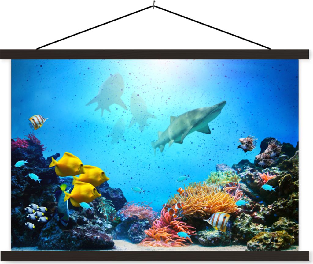 MuchoWow Textilposter Meer - Fische - Korallen 150x100 cm mit schwarzem Rahmen - Schlafzimmer