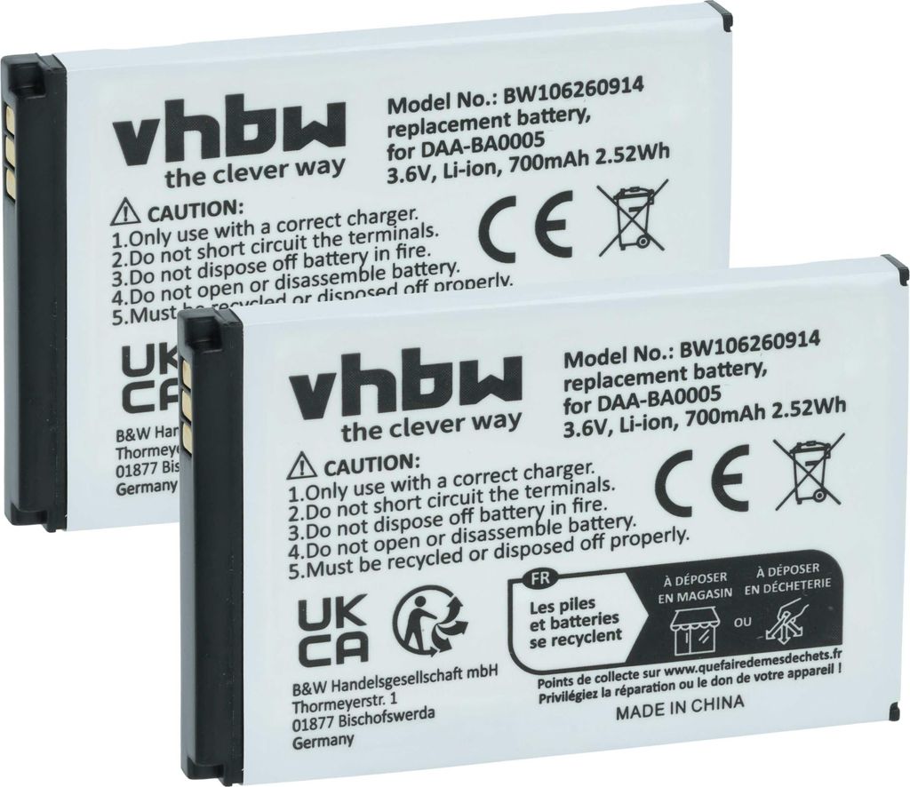 vhbw 2x Akku kompatibel mit Creative Zen Micro, Zen Micro 5GB, Zen Micro 6GB, Zen Micro Photo MP3-Player Musik Player (700 mAh, 3,7 V, Li-Ion)