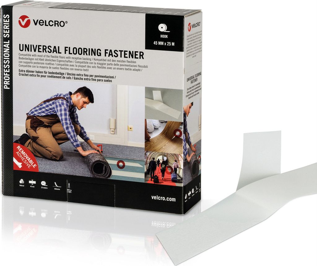 VELCRO Universal Flooring Fastener 25m, Hakenband 45mm weiß