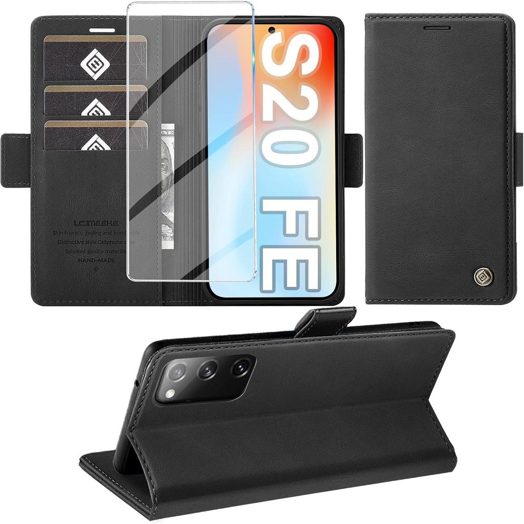 Handyhülle für Samsung Galaxy S20 FE Hülle mit Schutzfolie, Standfunktion Kartenfach Wallet Premium Leder Schutzhülle S20 FE 4G/5G Flip Case Co...
