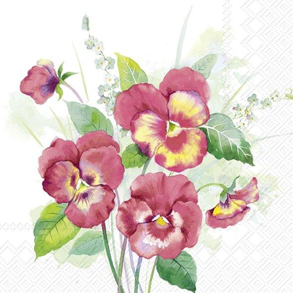 Servietten 33x33 cm - PANSIES BOUQUET red