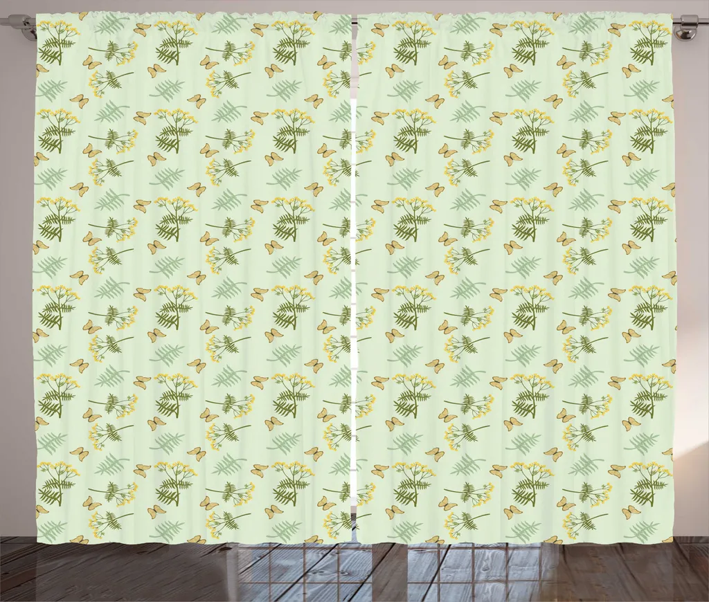 ABAKUHAUS Art Populaire Rideau Rustique Papillons Pastel 280x225 cm Vert
