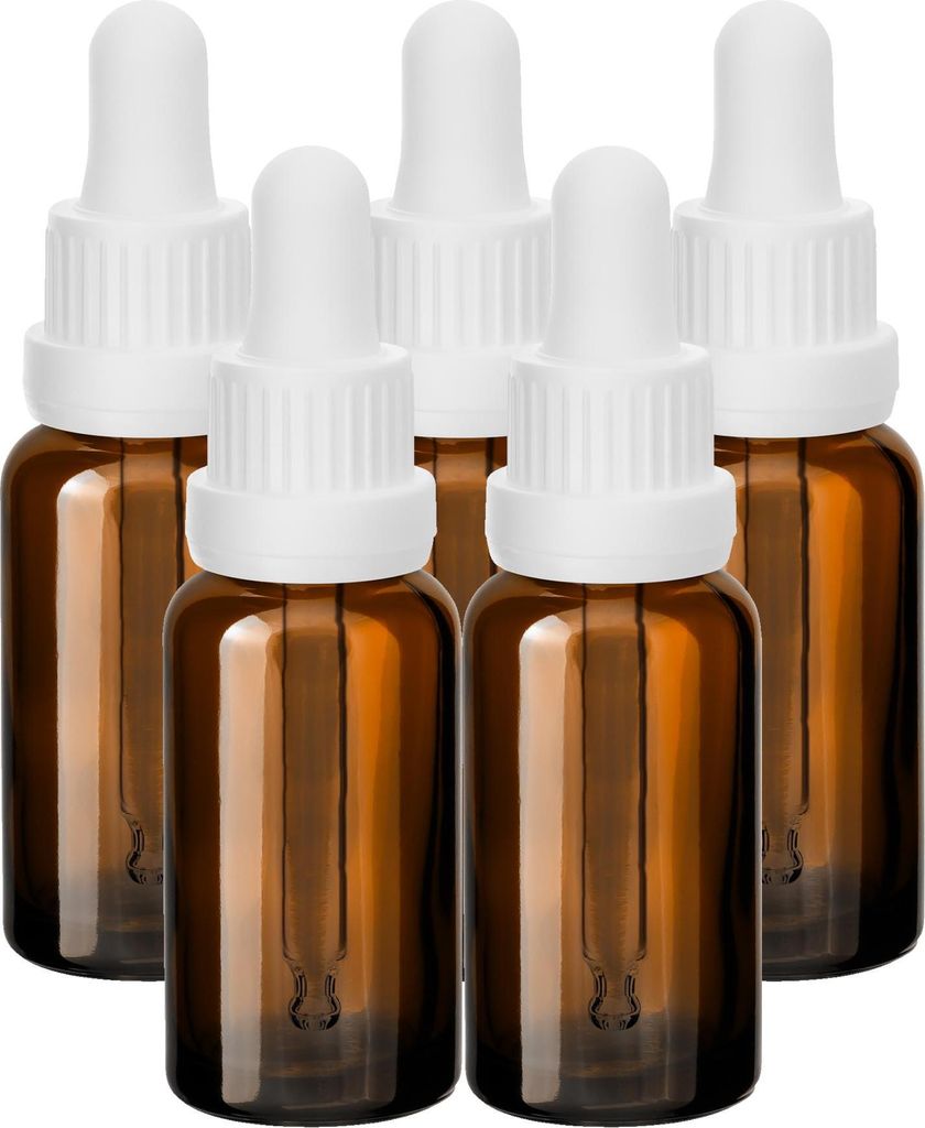 5x Glasflasche Braun 20 ml mit weißer Glaspipette Tropfer