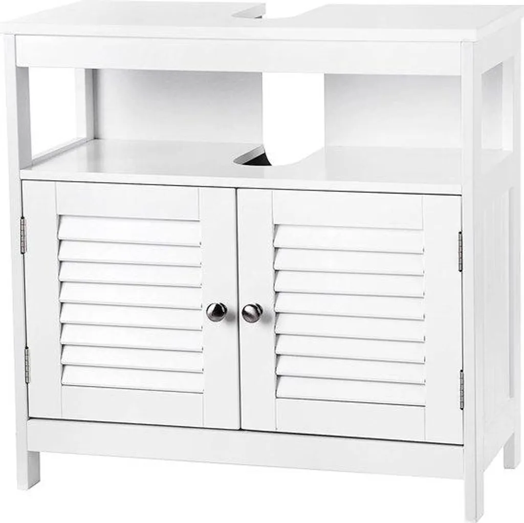 Meuble de rangement salle de bain bois blanc 2 portes - Style épuré
