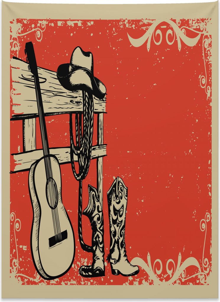 Abakuhaus Amerika Wandteppich, Country Musik Wilder Westen aus Weiches Mikrofaser Stoff Kein Verblassen Klare Farben Waschbar, 110 x 150 cm, Orange...