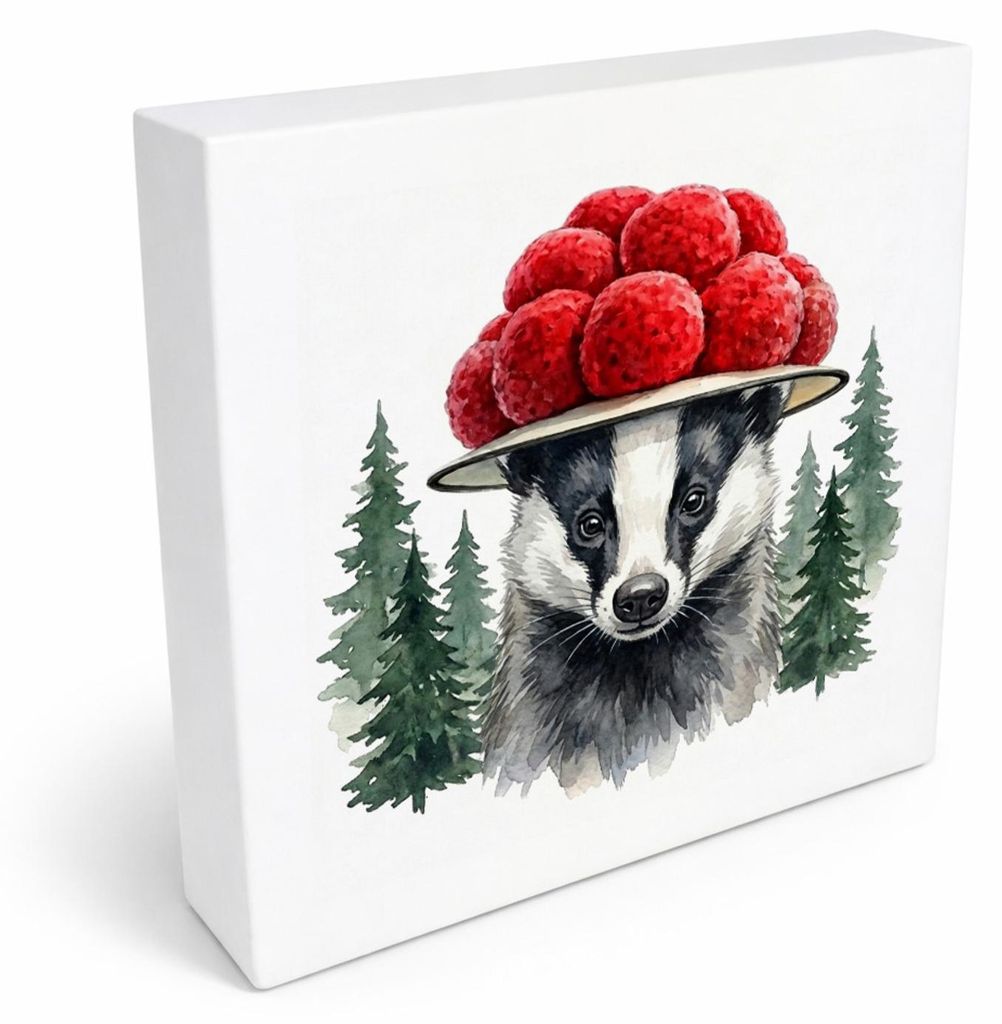 Schwarzwald Bollenhut - Wald Tier Dachs Holzbild in 20x20 cm zum Stellen oder