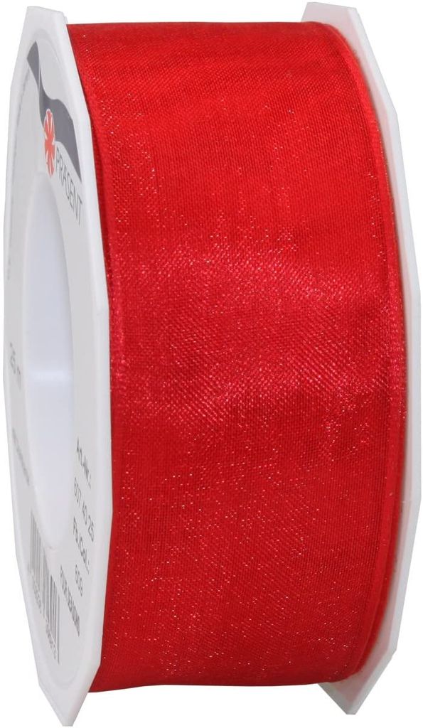 präsent 6074025-609 Organza-Band aus 100% Polyester, 40 mm x 25 m, rot (25 m)