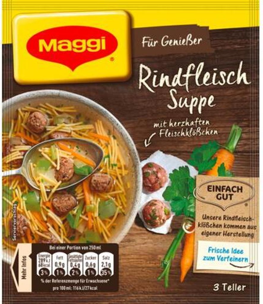 Maggi Für Genießer Rindfleisch Suppe mit Fleischklößchen Produktbild 
