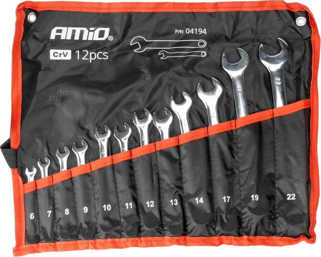 AMIO-04194 Kit 12 Chiavi ad Anello e Piatte 6-22 mm Professionali