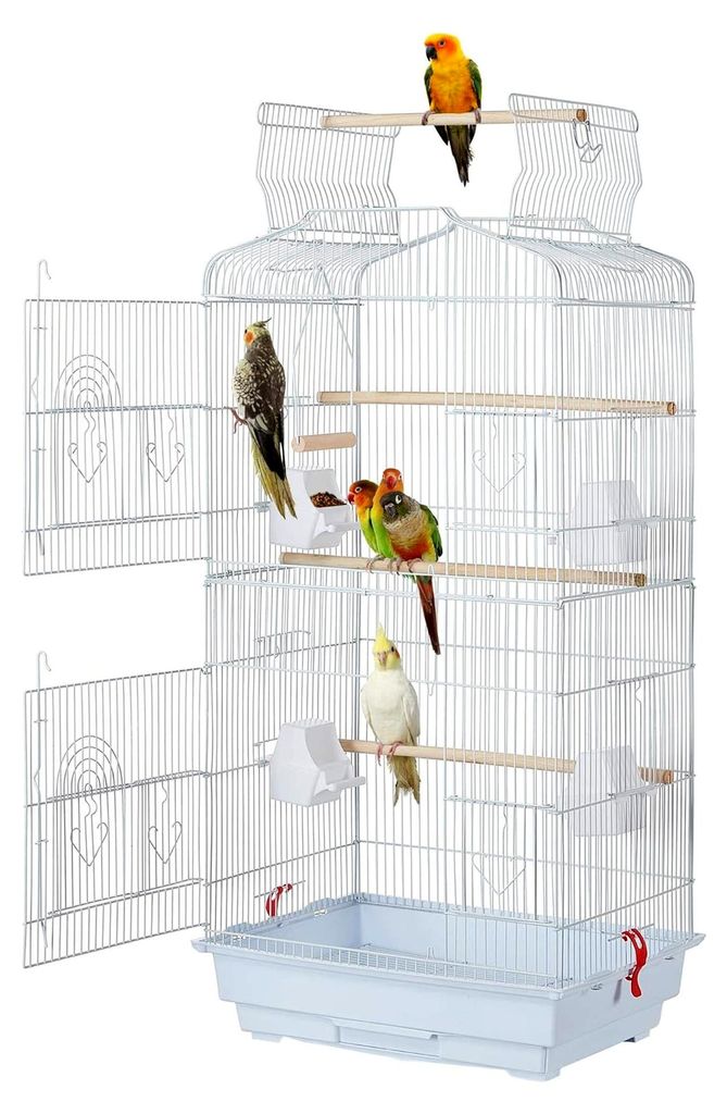 Vogelkäfig Vogelvoliere Tierkäfig Vogelhaus für Papageien und Wellensittiche 46 x 35,5 x 104,5 cm Weiß