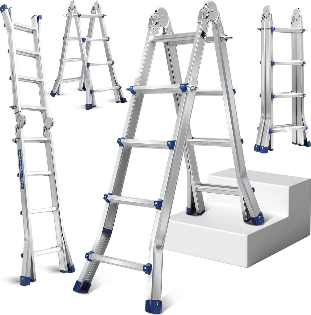 Jopassy Mehrzweckleiter 4x4 Alu Multifunktionsleiter Teleskopleiter 402cm Silber bis 150kg