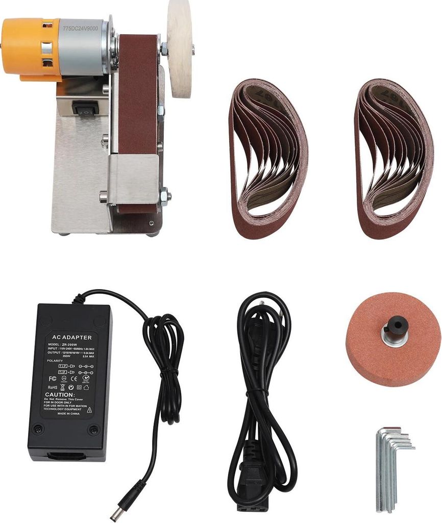 775-Motor Mini-Bandschleifer - Tisch-Bandschleifer & Polierer - 7-stufige Drehzahlregelung - 150 W - 220 V 50/60 Hz - 4500 U/min - Edelstahl - Rot