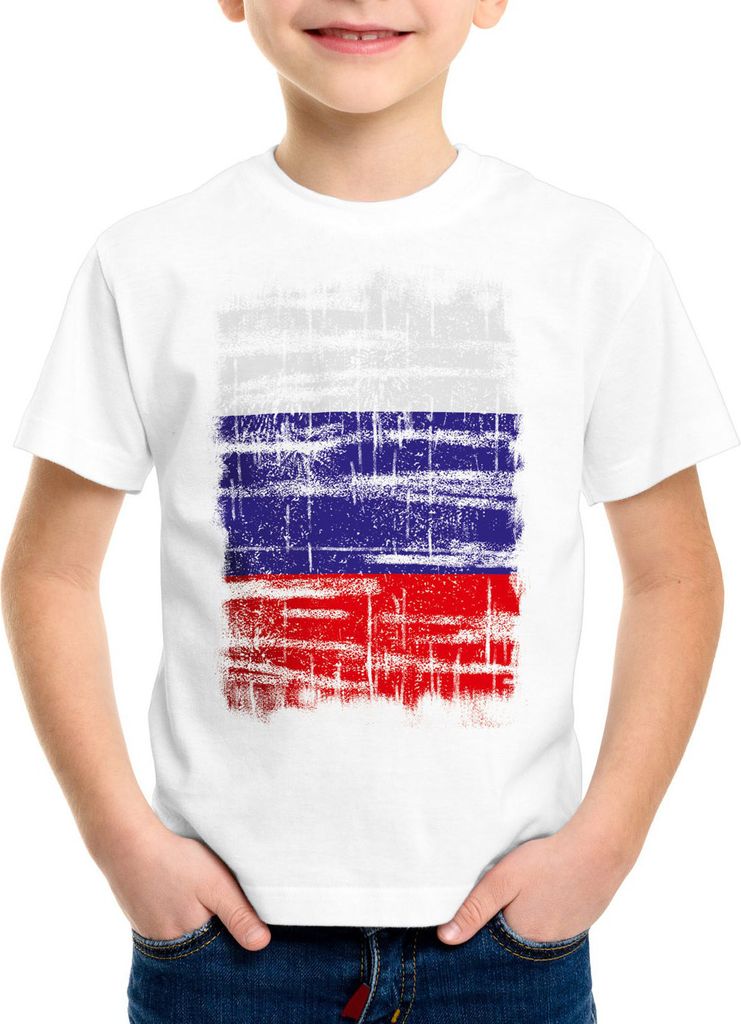 Russland Vintage Flagge Kinder T-Shirt Russia EM WM Olympia
