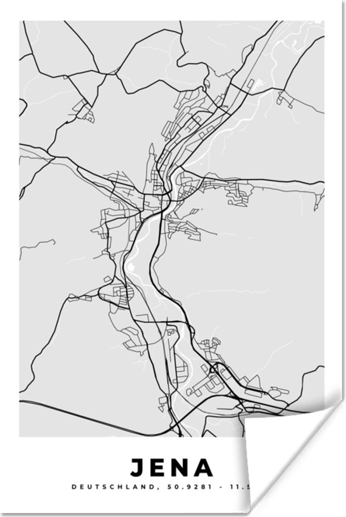 MuchoWow Poster Stadtplan - Deutschland - Karte - Jena 120x180 cm - Kunstposter