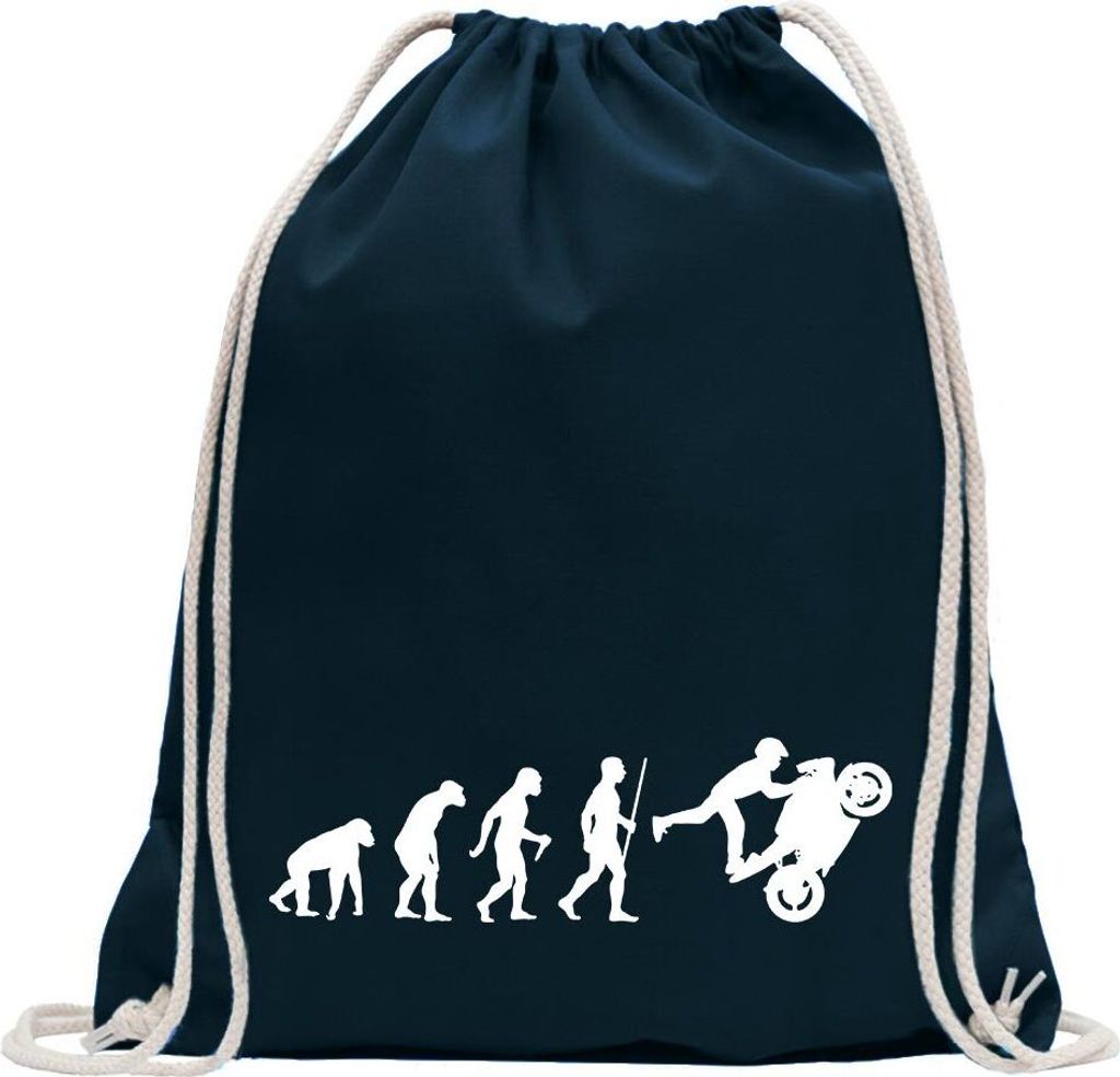 Kiwistar - Turnbeutel - dunkelblau - Rennmotorrad Evolution - Fun Rucksack Sport Beutel Gymsack Baumwolle mit Ziehgurt