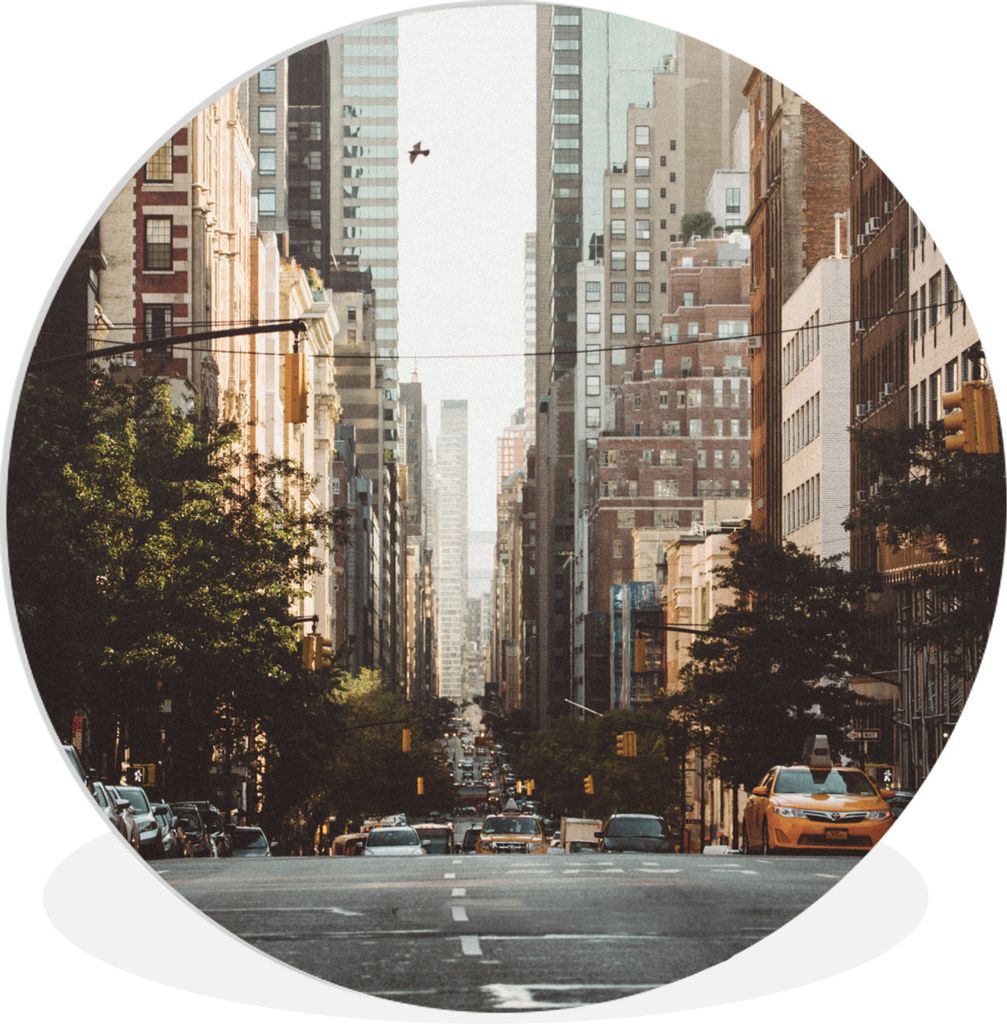 MuchoWow Rundes Wandbild - Runde Bilder New York am Morgen Ø 60 cm Kreis Wanddekoration Kunststoff - Wandkreis - Wandschmuck - Wand Kreis - Das ...