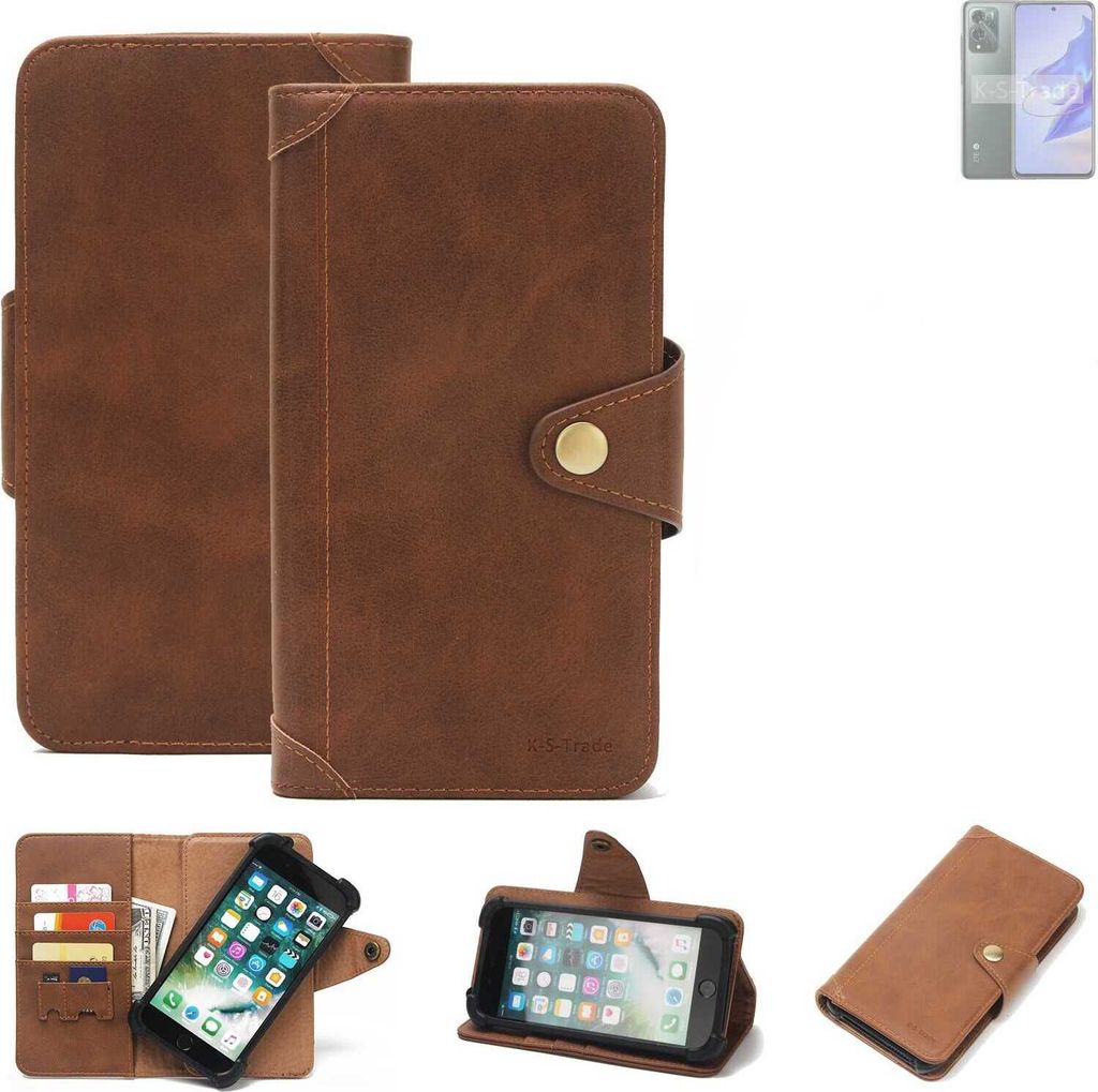K-S-Trade Handyhülle kompatibel mit ZTE Voyage 70 Schutz Hülle Walletcase Bookstyle Tasche Case Handytasche Wallet Flipcase Cover PolyurethanBrau...