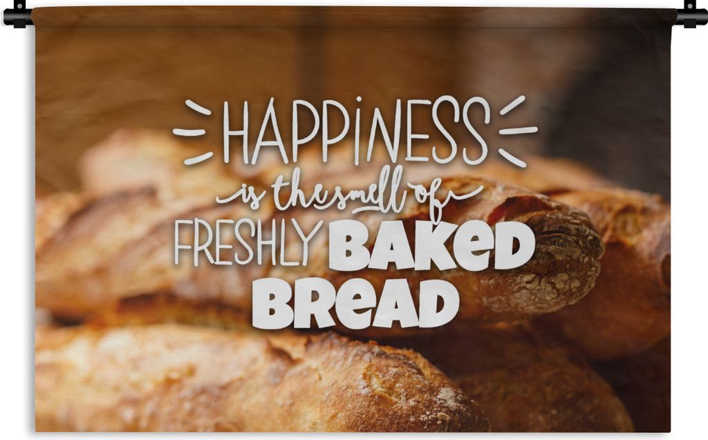 MuchoWow Wandteppich Wandbehang Sprichwörter - Zitate - 'Glück ist der Duft von frisch gebackenem Brot'. 120x80 cm Tapisserie Dekoration Wandtu...