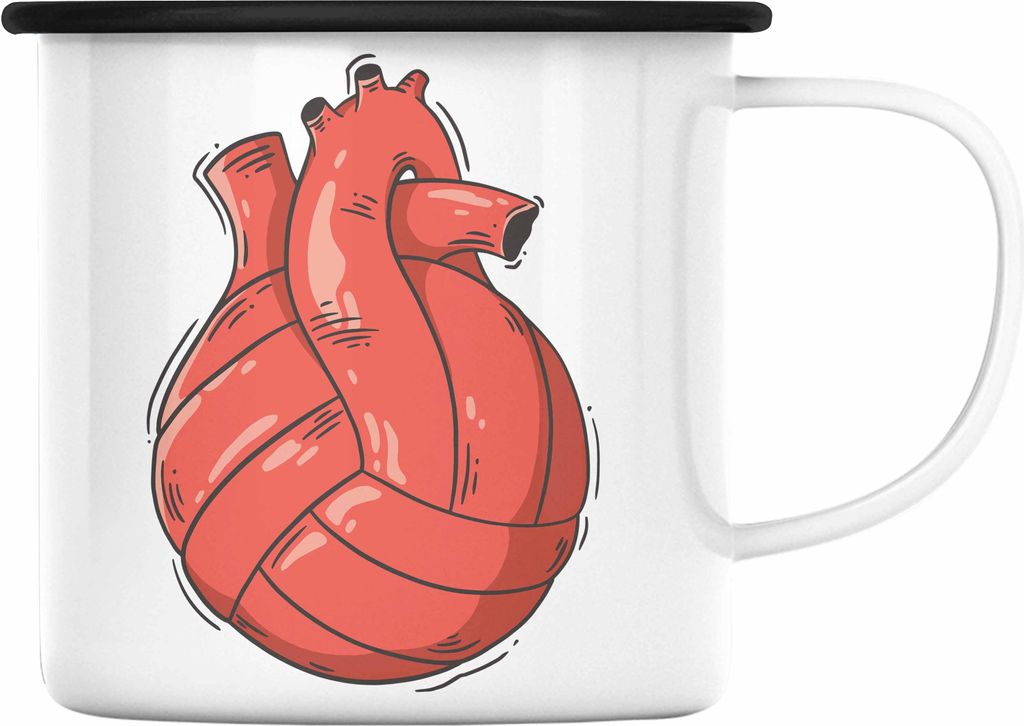 Trendation - Herz Emaille Tasse Valentinstag Volleyball Spieler Emaille Emaille Tasse Geschenk für Sie Ihn Liebe Blumen Volleyball Trainer Coach G...