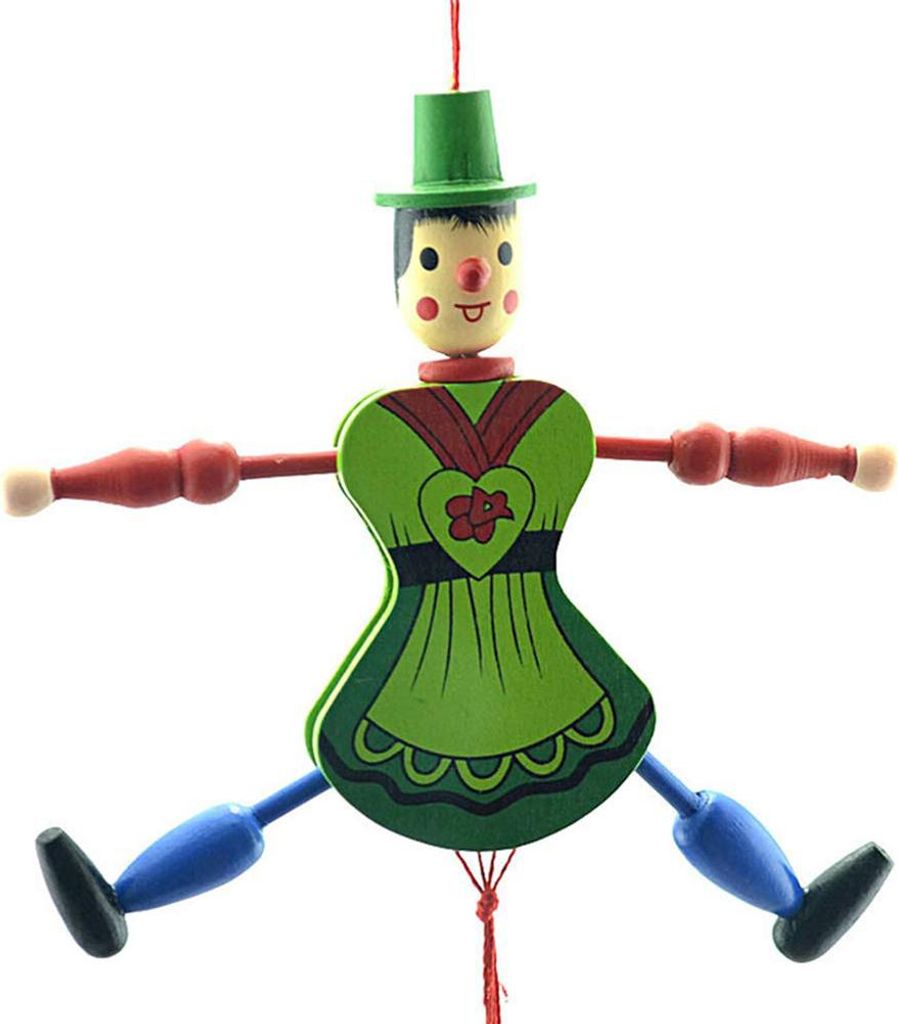 4 Stück Pull String Puppet Doll Toys Lustiges Holzspielzeug Ornament Hängende Dekorationen