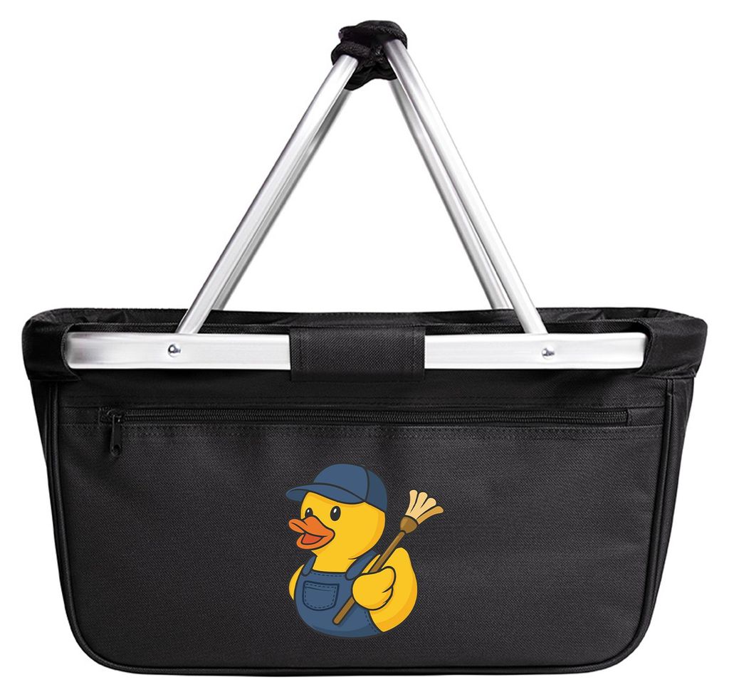 Huuraa Einkaufskorb Quietscheente Hausmeister Comic Gummiente 20 Liter Black faltbarer Tragekorb Geschenkidee