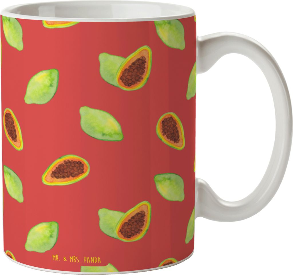 Mr. & Mrs. Panda Tasse Obst Papaya - Rot - Geschenk, Papayas, Trinkbecher, Papapya Muster, Kaffeetasse, kakaobecher, Kaffeebecher, Henkelpott