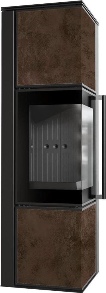 Kaminofen aus Stahl KRATKI TORA/M 8 kW Ø 150 Quarzsinter OXIDE MORO schwarz Verkleidung mit Türfeder