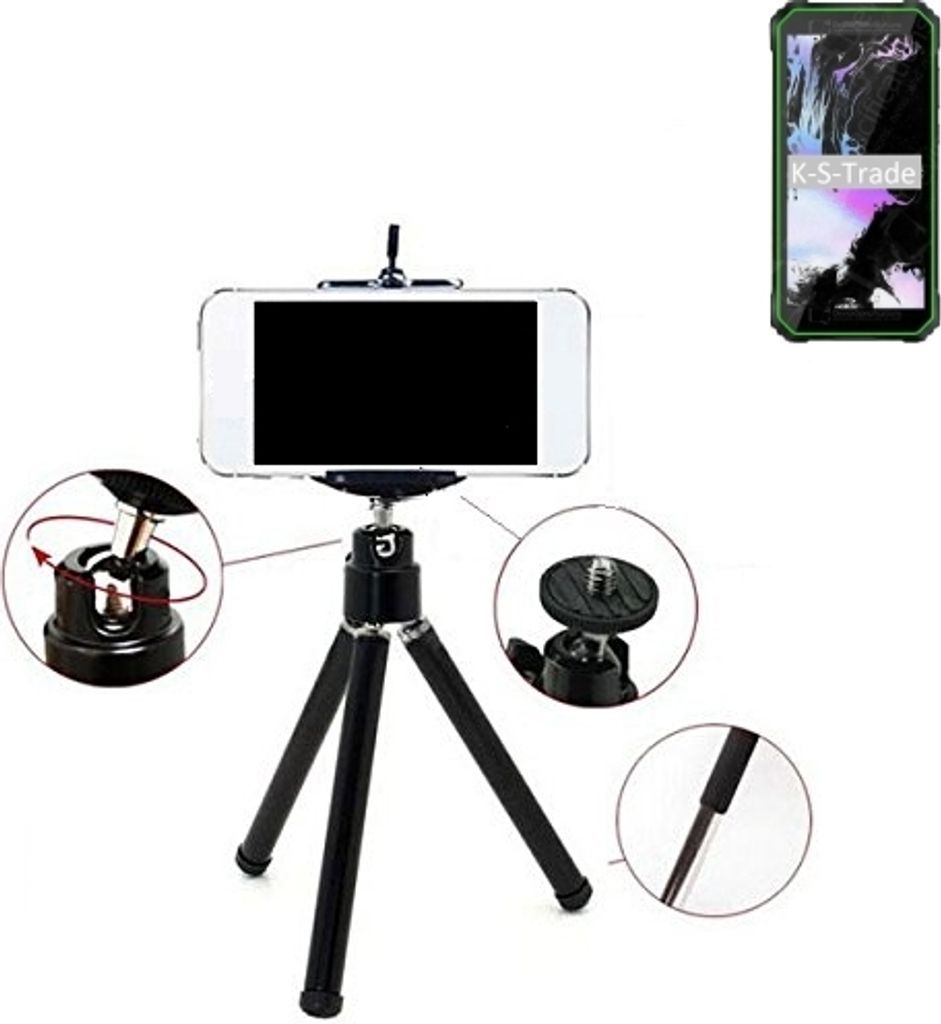 K-S-Trade Smartphone Stativ Dreibein kompatibel mit Blackview Oscal S60 Pro Night Vision Tripod aus Aluminium Klemmstativ Stativ Adapter für