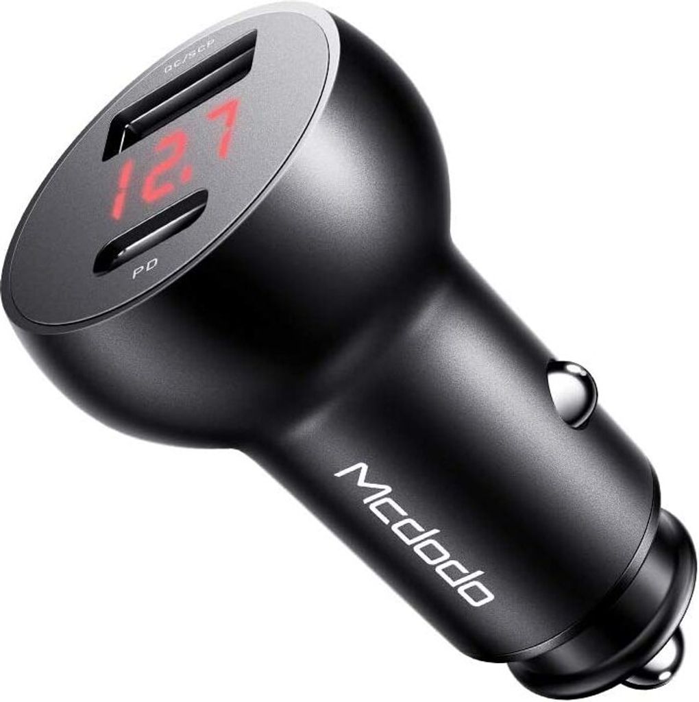 Mcdodo KFZ Autoladegerät Schnellladung Q3.0 Quick Charge USB 3.0 2x USB Typ-C 30W 5A mit LED Anzeige kompatibel mit Smartphones & Tabltet Schwarz