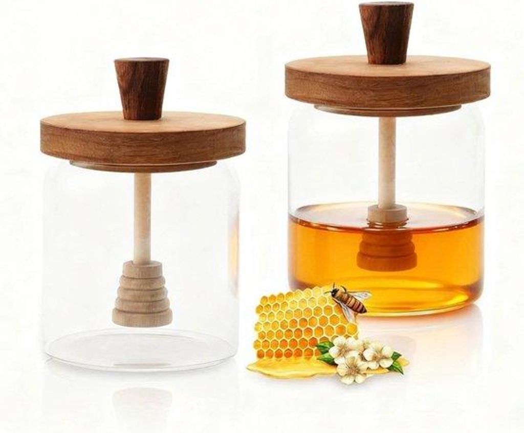 Glas Honigbehälter mit Deckel und Löffel, luftdicht, ideal für Küche und Frühstück