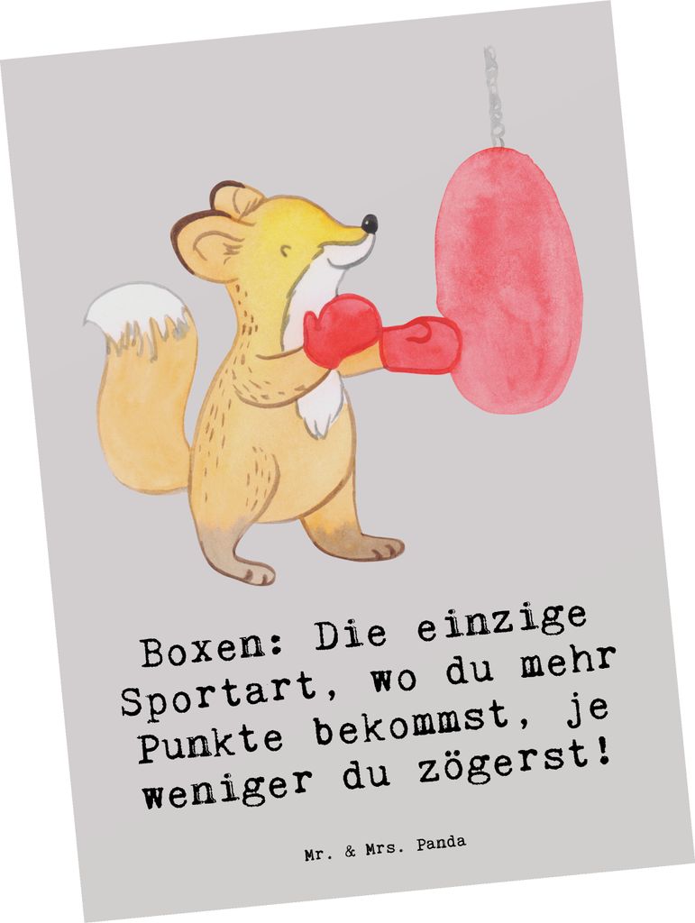 Mr. & Mrs. Panda Postkarte Boxen Schnell Entscheiden - Grau Pastell - Geschenk, Ausdauer, Schnelligkeit, Teamsport, bildkarte, Designkarte, Sport, ...