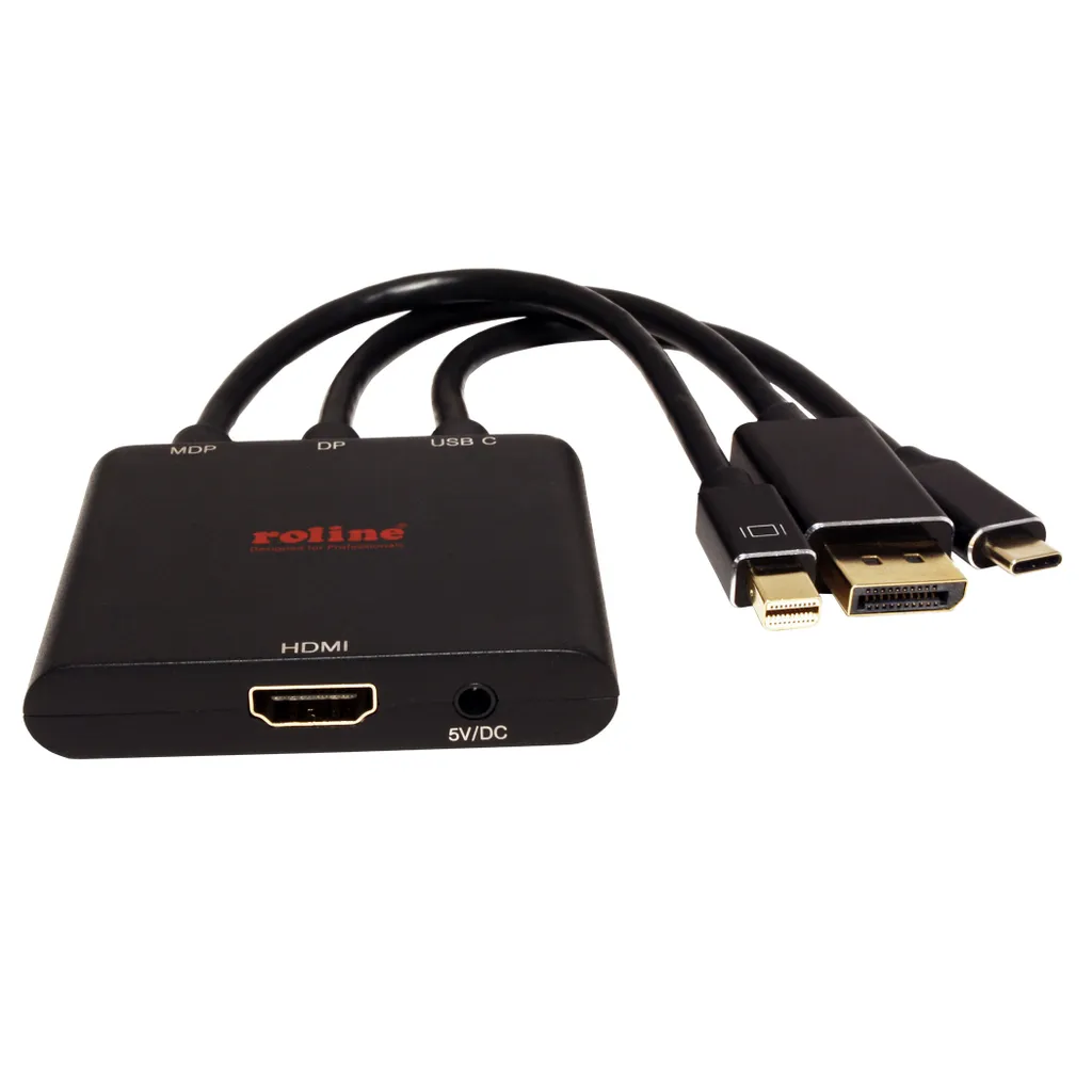 Adaptateur Multidirectionnel Mini DP et USB-C vers HDMI Actif ROLINE
