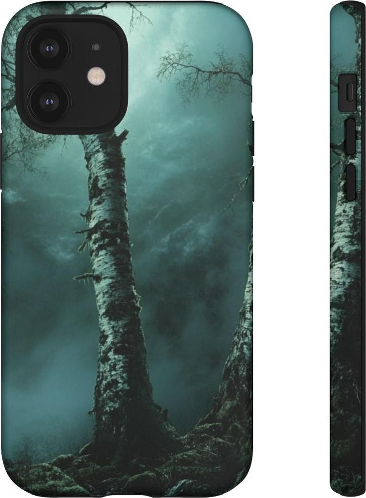 Dunkle Birken im stürmischen Wald – Hülle Kompatibel mit iPhone 12