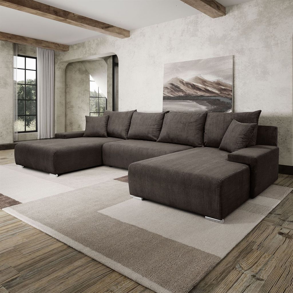 FurMeb24 ECKSOFA LAVANO U-form 348 x 188 cm BRAUN - mit schlaffunktion und bettkasten