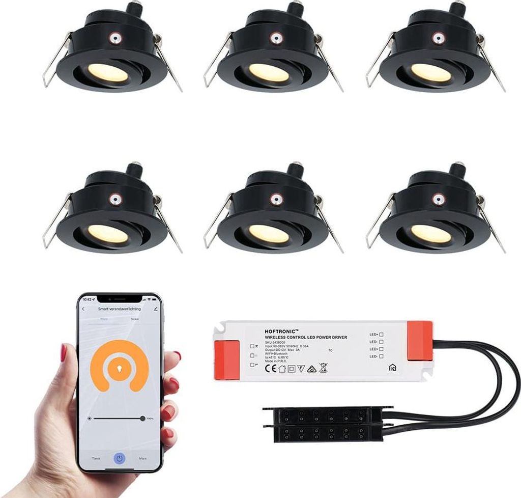 hoftronic Smart LED Mini Einbaustrahler 12V 3W 200lm 2700K IP44 Schwarz