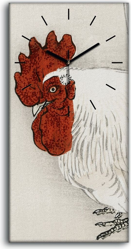Wandbild Leinwand Bilder mit Uhr 30x60 Gemälde Asiatisches Tier Vogel Huhn - schwarze Hände