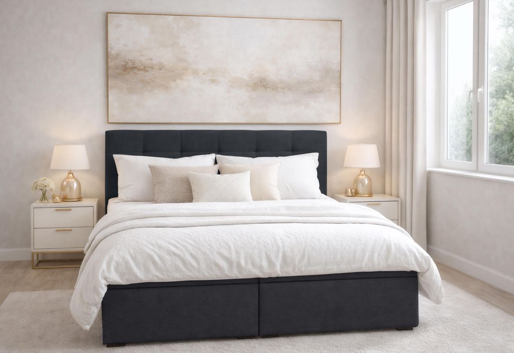 AX LIVING Bett mit Bettkasten 160x200 cm Galata Boxspringbett Schwarz mit Topper
