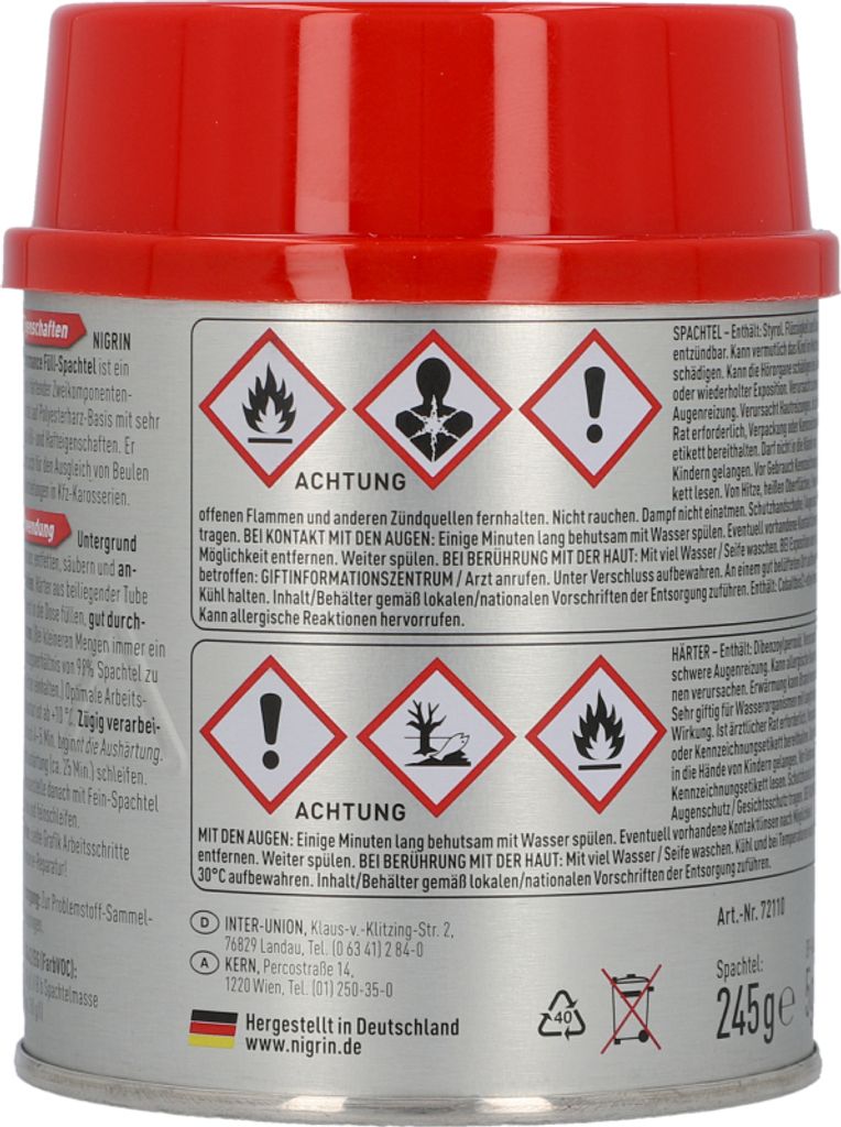 NIGRIN Performance Füll-Spachtel 250g inkl 5g Härter Produktbild 4