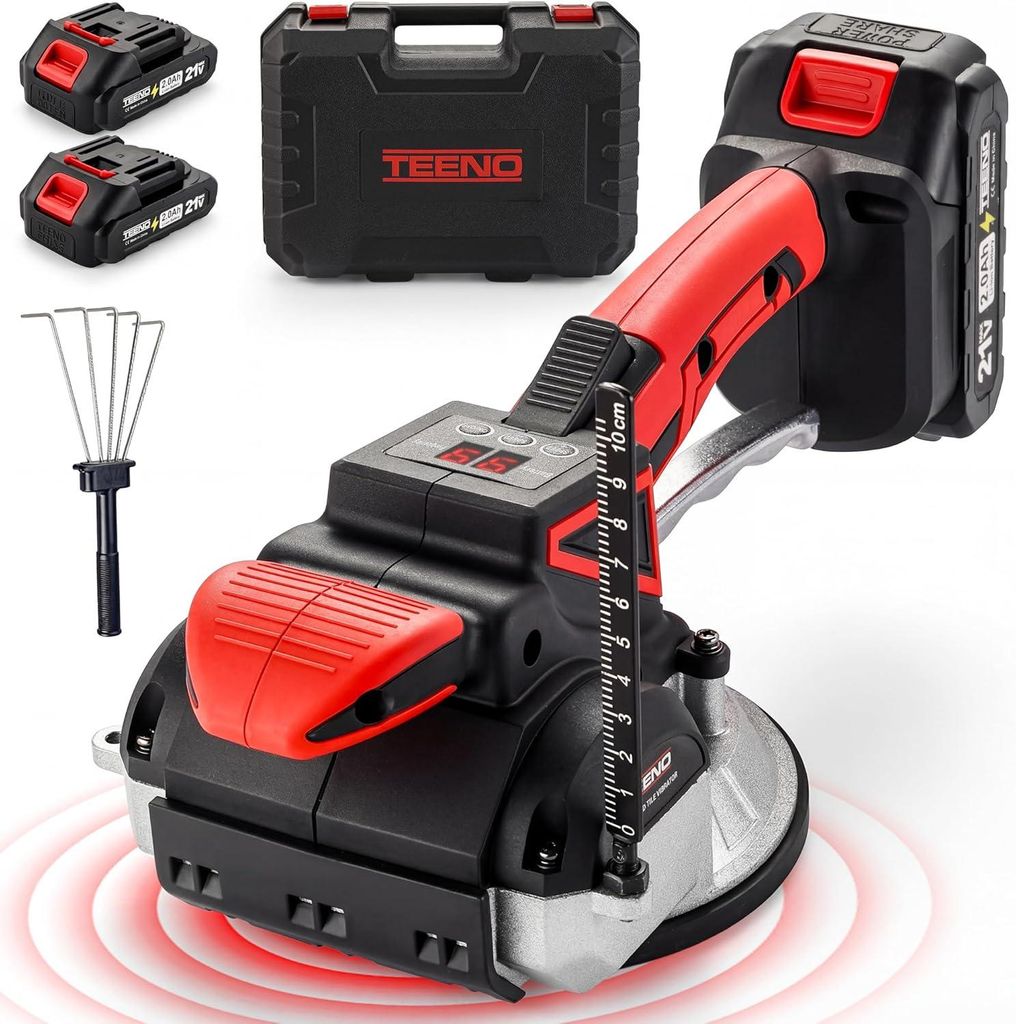 TEENO 2-in-1 Vibrations-Saugnapf, kabellos, mit 2 x 2 Ah Batterien, 9 Geschwindigkeiten, 500 kg, 12000 U/min, Vibration, 145 mm