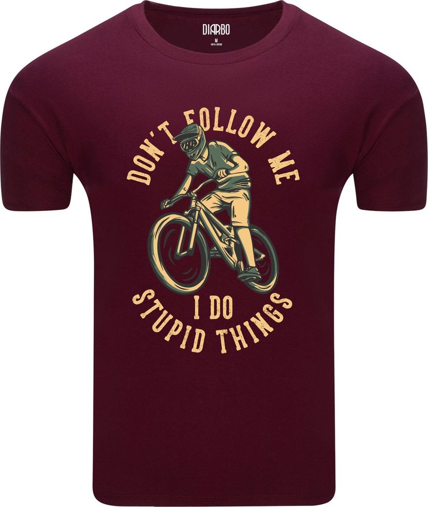 Diarbo Herren T-Shirt mit Downhill-Liebhaber Druck MTB-Fahrrad Dunkelrot Gr.S